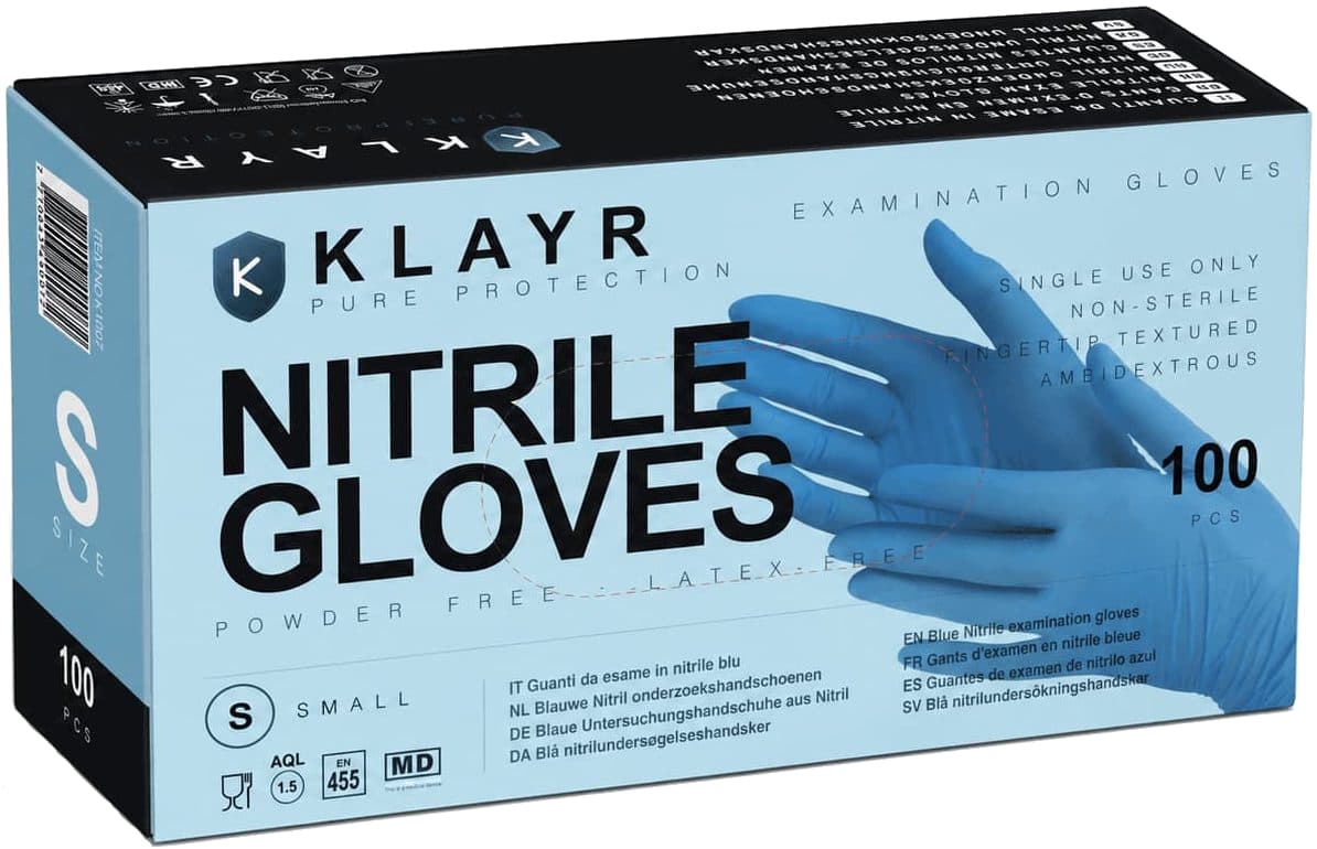 Boîte de gants nitrile bleus KLAYR sans latex pour professionnels