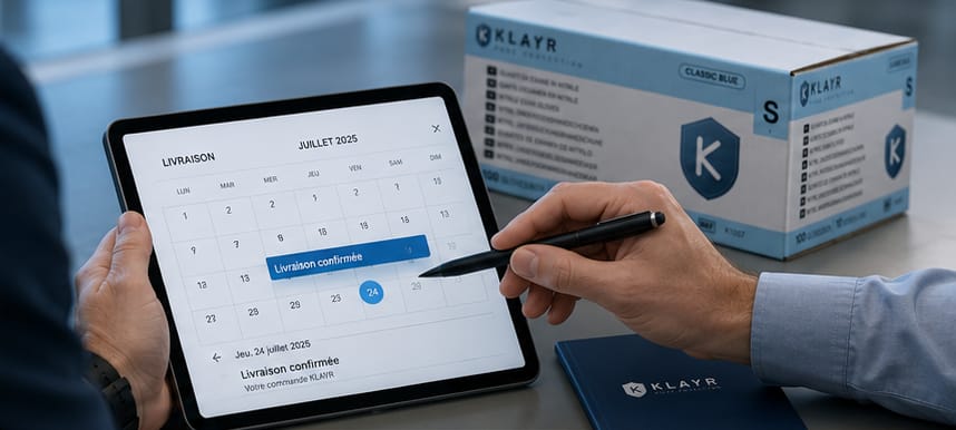 Livraison planifiée de gants nitrile professionnels KLAYR