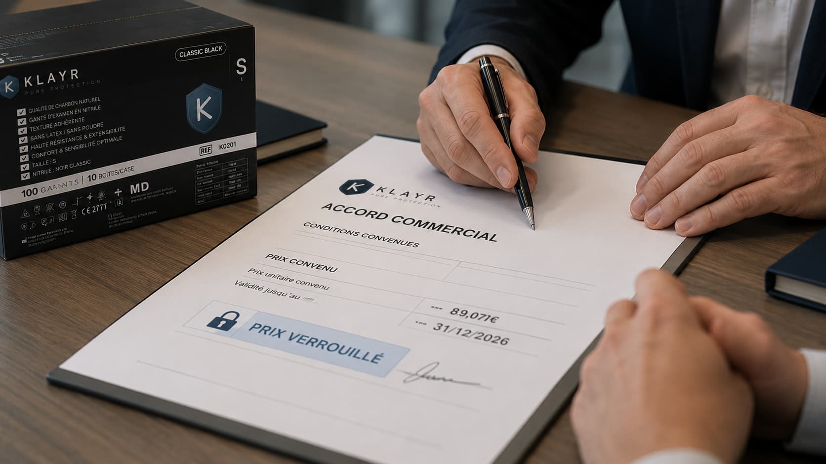 Prix de gants nitrile verrouillé par convention d'approvisionnement KLAYR